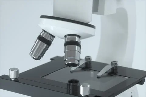 Microscope with white background,abstract conception,3d rendering. Illustrazione stock