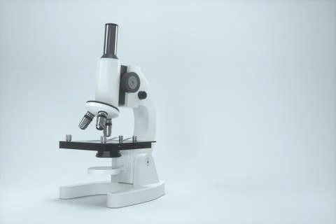 Microscope with white background,abstract conception,3d rendering. Illustrazione stock