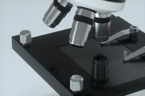 Microscope with white background,abstract conception,3d rendering. Illustrazione stock