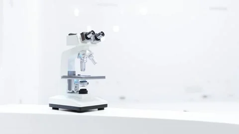 Microscope in the white science laboratory.  Video stock 261492749