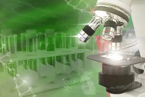 Microscope on Zambia flag - science development digital background Stock Illustration