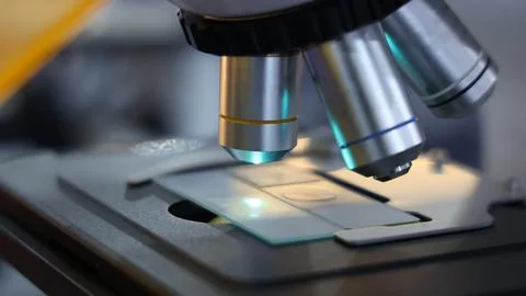 Microscopes and digital imaging systems analyzing samples in laboratory. Stock Photos
