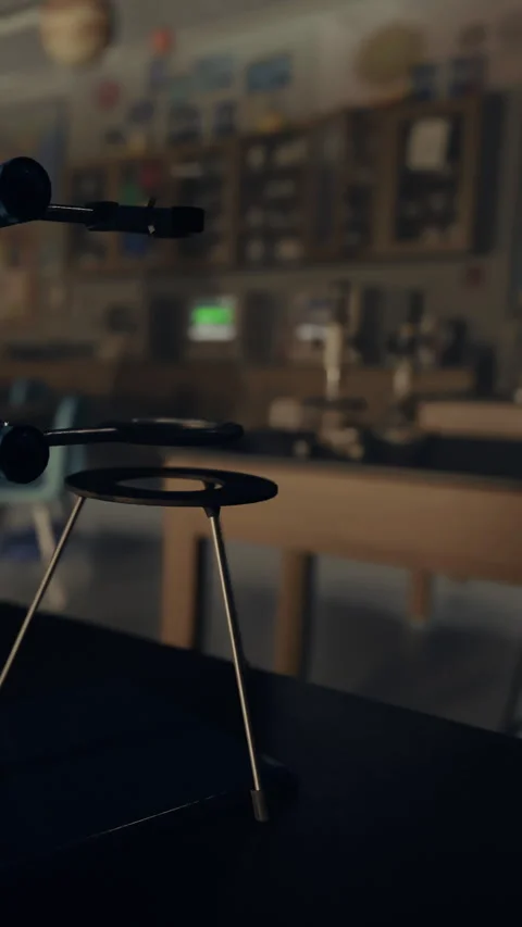 Microscopes and lab equipment seen in a science classroom during daytime Stock Footage 340260035