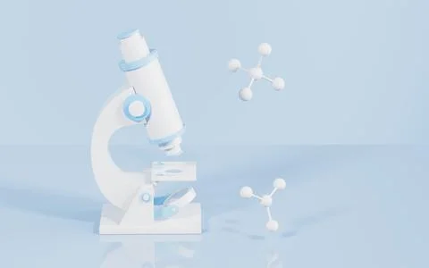 Microscopes and molecules in the lab, 3d rendering. Stock Illustration