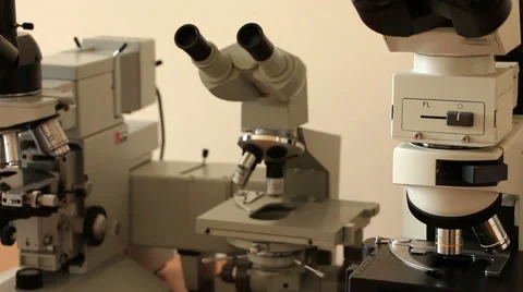 Microscopes row panning Stock-Footage 61136731