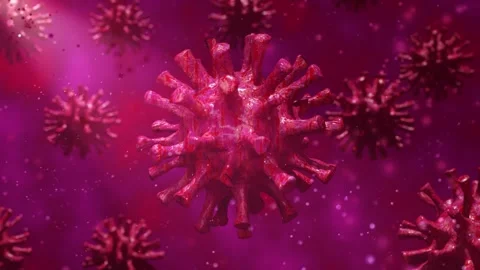 Microscopic 3D Visualization of Pathogenic Virus Cells on Red Background. 4K Stock Footage 334370746