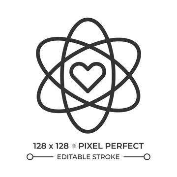 Microscopic atom heart pixel perfect linear icon Stock Illustration