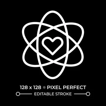 Microscopic atom heart pixel perfect white linear icon for dark theme Stock Illustration