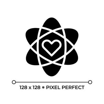 Microscopic atom heart pixel perfect black glyph icon Stock Illustration
