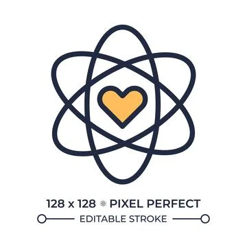 Microscopic atom heart RGB pixel perfect color icon Stock Illustration