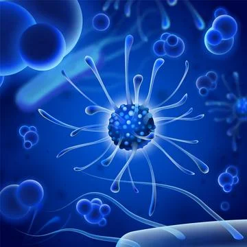 Microscopic bacteria. Bacterium microorganism, viruses and microbes backdro.. Illustrazione stock