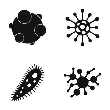 Microscopic bacteria virus germs and pathogen icons Ilustração Stock