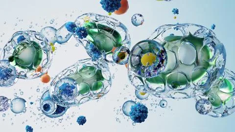 Microscopic Biological Bubbles With Vibrant Particles and Detailed Structures Stock Illustration