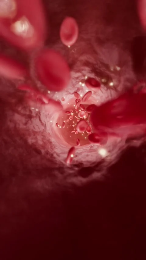 Microscopic blood flows through the blood vessels. Video stock 337875523