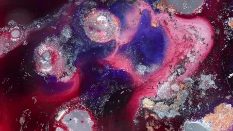 Microscopic Cell Patterns in Red and Purple Alcohol Ink Swirls Stock Footage 335447007