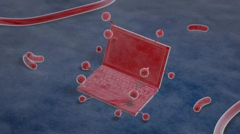 Microscopic Computer Virus Red Laptop Stock Photos