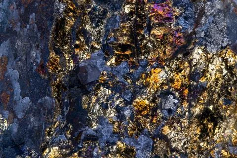 Microscopic crystalline surface rendered in gold and blue, highdetail capture Stock Photos