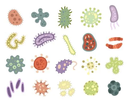 Microscopic organic bacteria form set Stock Illustration