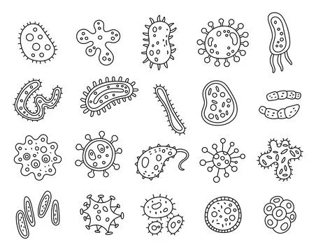 Microscopic organic bacteria form set Stock Illustration