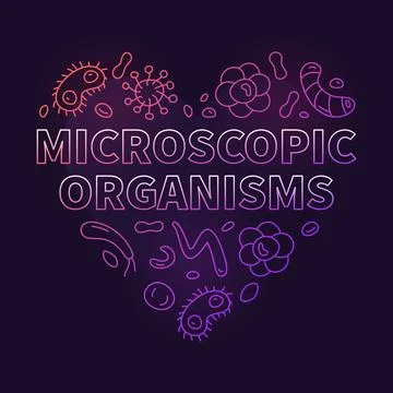 Microscopic Organisms vector Bacteriology concept thin line colored heart s.. Stock Illustration