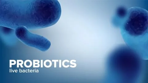 Microscopic Probiotics Live Bacteria Banner Vector Stock Illustration