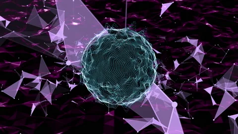 A microscopic single cell in the environment of glowing purple triangles network Stock Footage 130421246