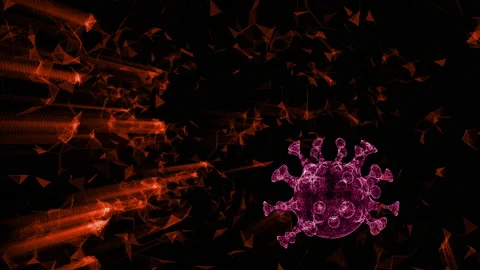 A microscopic single cell in the environment of glowing red triangles network. Stock Footage 130422791