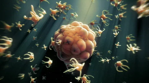 Microscopic Spawn swirling around their siblings. Stock Footage 496548