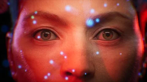 Microscopic view of airborne pathogens around frowning woman, virus spread Stock Illustration