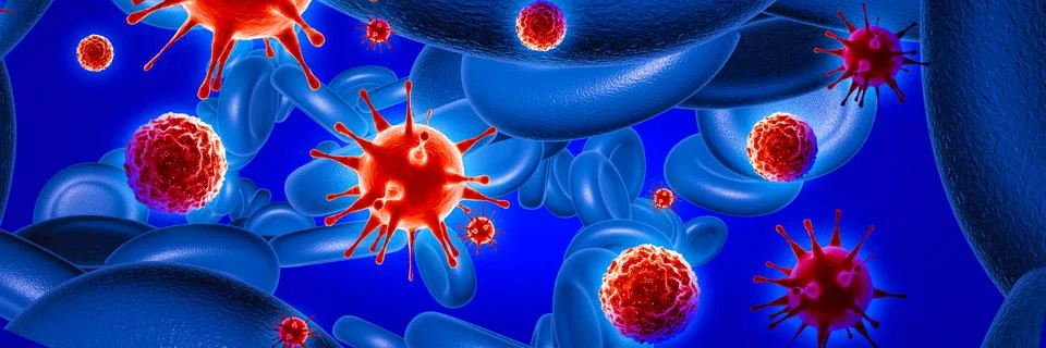 Microscopic view of corona virus cells. 3D illustration Stock Illustration