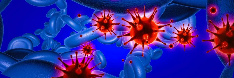 Microscopic view of corona virus cells. 3D illustration Stock Illustration