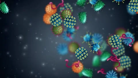 Microscopic View of Floating Mixed Virus and Bacteria Cells Animation Stock Footage 342218269