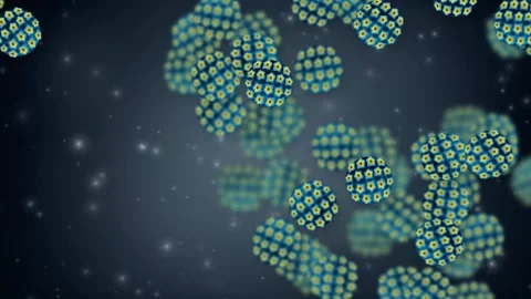 Microscopic View of Floating Spherical Virus Particles Over Glowing Background Stock Footage 341715321