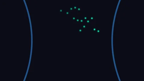Microscopic view of fluorescent particles between two curved blue boundary .. 库存影片 338310090