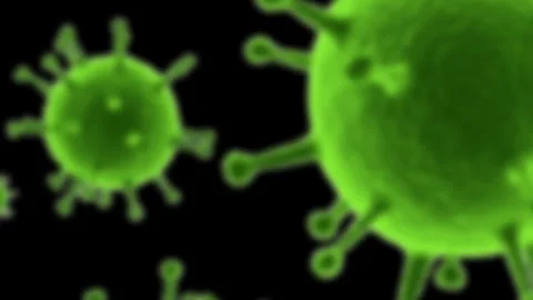 Microscopic view of green virus cells floating in a dark environment, repre.. 库存影片 340024723