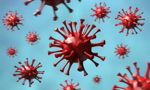Microscopic view of a infectious virus. Corona COVID-19. 3D Rendering Stock Illustration