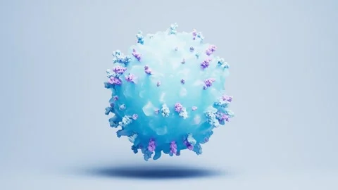 Microscopic view of light blue virus cell floating and rotating in studio e.. Stock Footage 332387312