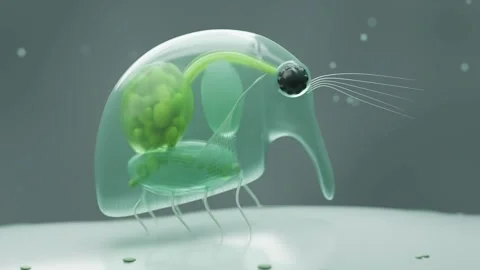 Microscopic View of Translucent Microorganism Water Flea Daphnia in Microcosm 4K Stock Footage 346349708