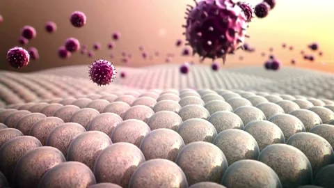 Microscopic view of virus attacking healthy cells Video stock 321179351