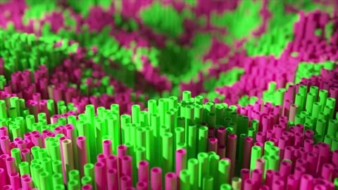 Microscopic view of a wavy landscape formed by pink and green tubes, creating a Stock Footage 296550089