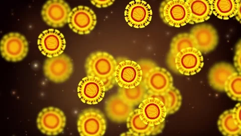 Microscopic View of Yellow Virus Cells Floating Over Dark Background Stock Footage 340195424