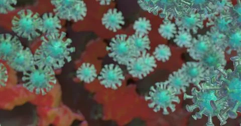 Microscopic virus particles in abstract 3D rendering with vibrant blue-gree.. Stock Photos