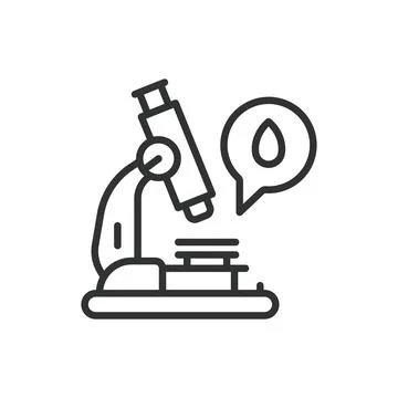 Microscopy analysis, in line design. Microscopy analysis, microscope, laboratory Stock Illustration