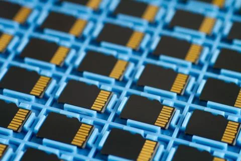 MicroSD memory cards on a tray Stock Photos