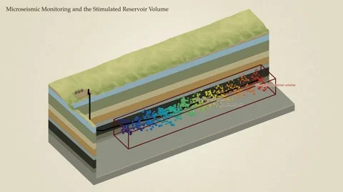 Microseismic Event Cloud Stimulated Reservoir Volume Shale Block Diagram Stock Footage 344246173