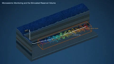 Microseismic Event Cloud Stimulated Reservoir Volume Shale Block Diagram Stock Footage 344264927