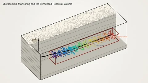 Microseismic Event Cloud Stimulated Reservoir Volume Shale Block Diagram Stock Footage 344527146
