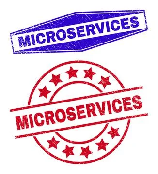 MICROSERVICES Unclean Stamp Seals in Circle and Hexagonal Forms Stock Illustration