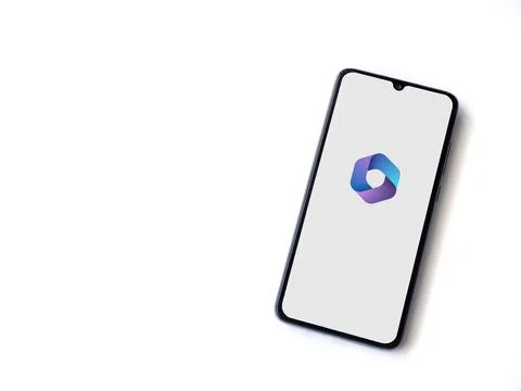 Microsoft 360 app launch screen on smartphone on white background Fotos de archivo