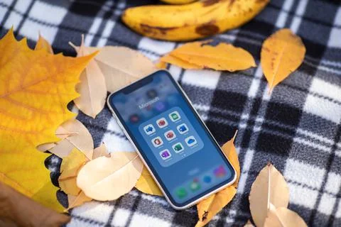 Microsoft 365 apps are seen on an iPhone - Office, Word, Excel Stock Photos